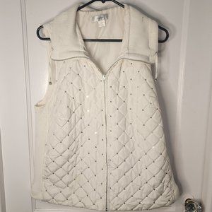 Cj Banks‎ White Sleeveless Winter Vest Zip Up Women's Size Large